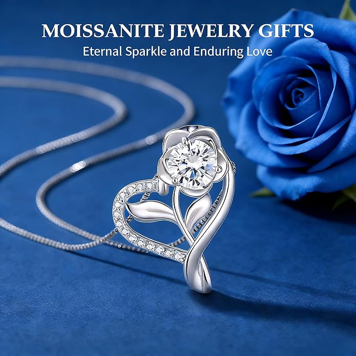Gorgeous Moissanite Necklaces for Women - Valentine's Day Gifts for Wife Girlfriend, 925 Sterling Silver 1-3CT Moissanite Pendant Jewelry, Wedding Anniversary Birthday Christmas for Mom