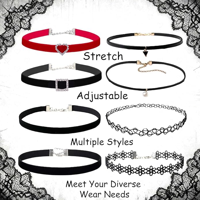 Black Goth Choker Necklace for Women,Black Elegantes Lace Chokers Set,Punk Jewelry Clothes Accessories