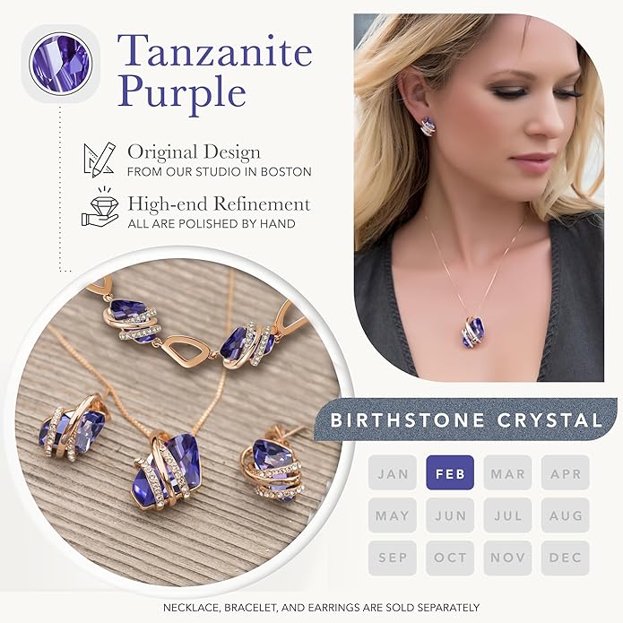 Leafael Wish Stone Pendant Necklace with Birthstone Crystal, 18K Rose Gold Plated/Silvertone, 18" + 2"