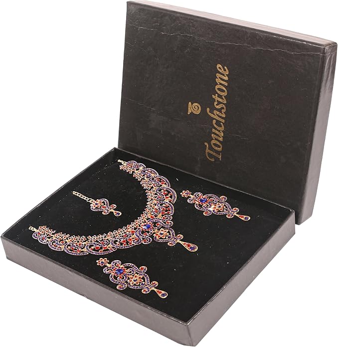 Touchstone Indian jewelry set for women bollywood gold jewellery wedding outfits necklace sets earrings bridal maang tikka fancy costume girls big desi accessories rhinestone in gold or silver tone