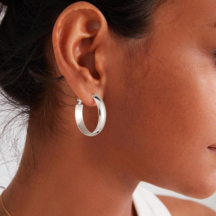 Gacimy 14K Gold Plated Hoop Earrings for Women, 14k Real Gold Plated with 925 Sterling Silver Post, Hypoallergenic Lightweight Thick Hoops Earrings for Women Trendy