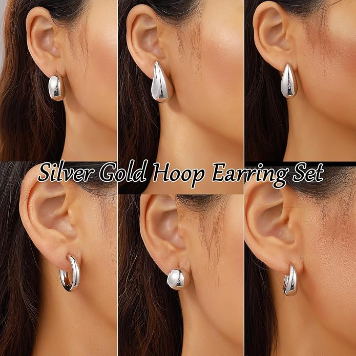 12 Pairs Chunky Gold Hoop Earrings for Women Trendy, Gold Plated Lightweight Hypoallergenic Stack, Thick Open Twisted Huggie Hoops Earring Set