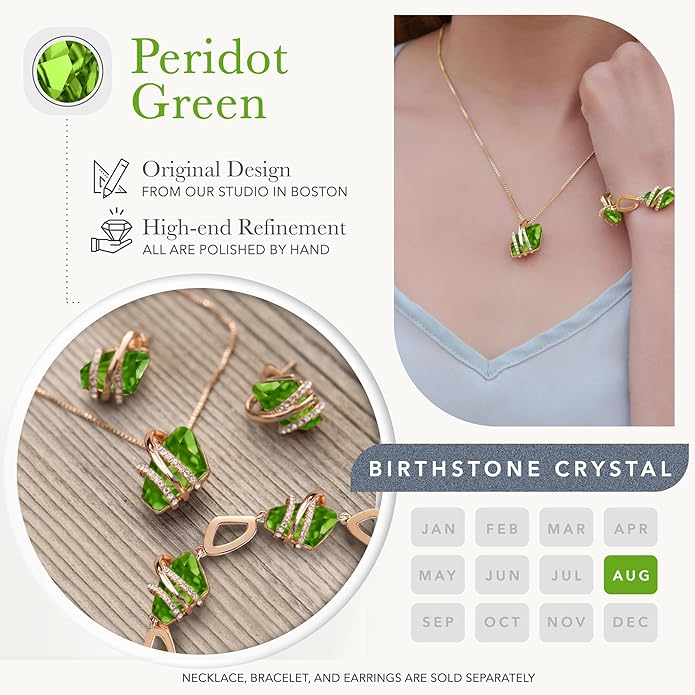 Leafael Wish Stone Pendant Necklace with Birthstone Crystal, 18K Rose Gold Plated/Silvertone, 18" + 2"