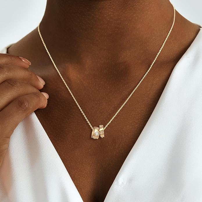 OGD Layered CZ Rondelle Pendant Necklaces for Women, 14K Gold Plated Trendy Mariner Chain Dainty Circle Rondelle Pendant Choker Necklace for Women Two-Toned Cubic Zirconia Gold Necklace