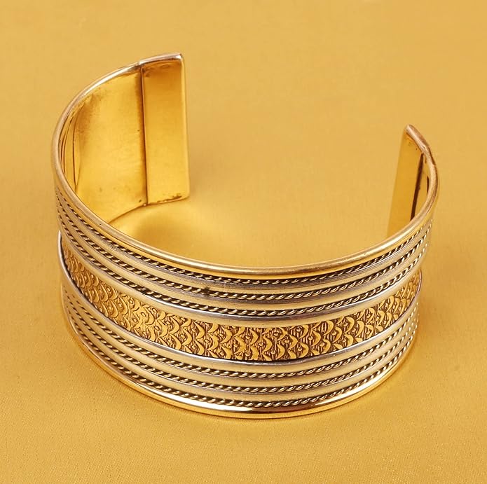 Touchstone Indian Bollywood Handcrafted Slip In Easy To Wear Stylish Wrist Enhancer Designer Broad Jewelry Cuff Bracelet For Women and Men.