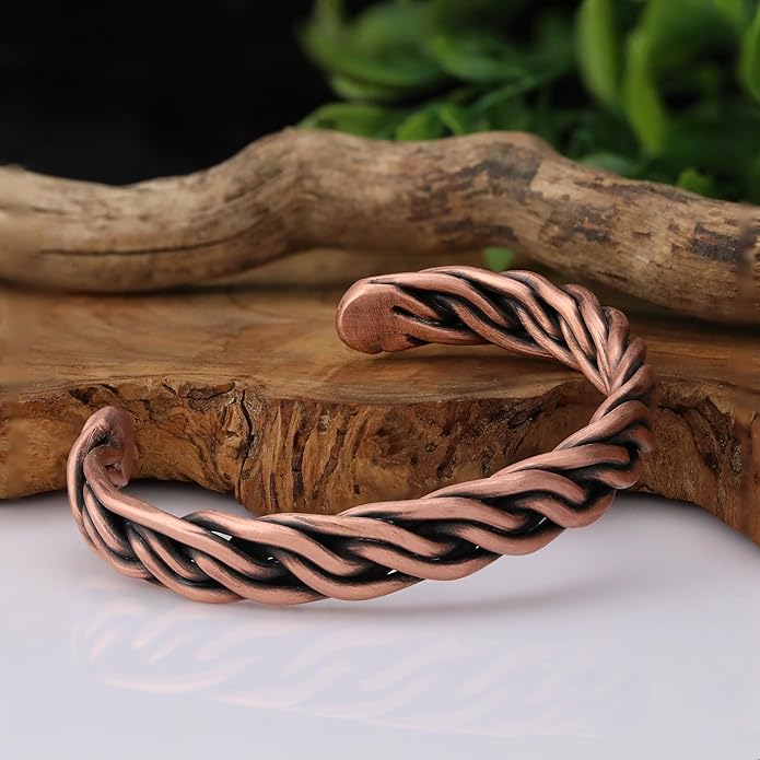 Handmade Elegant Copper Bracelet for Women and Men-Pure Copper Bracelet for Pain Relief and Stress Relief-Adjustable, Thickest, Twisted Copper Wire Bracelet to Fit many Size Wrist(folded)