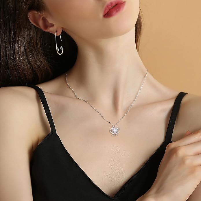 EPIRORA Sterling Silver Cubic Zirconia Love Knot Pendant Necklace for Women, Graduation Birthday Christmas Jewelry Gifts for Friends/Wife/Sister/Daughter/Mom