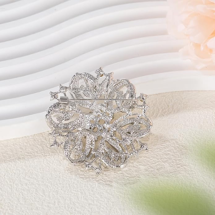 Wedding Party Sprial Flower Crystal Rhinestone Brooch Pin for Women Jewelry