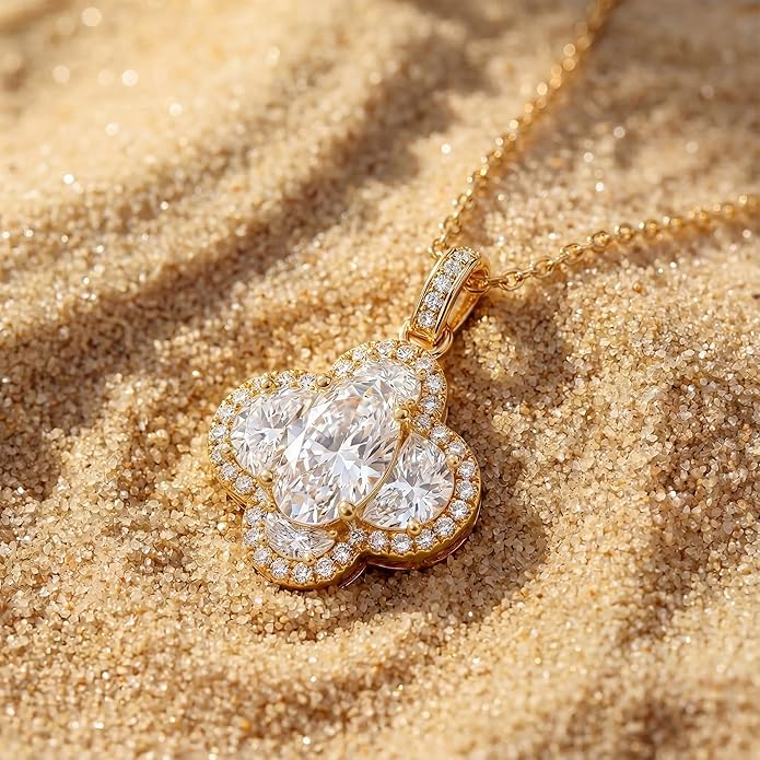 Fettero Christmas Necklace for Women Trendy 14K Gold Plated Dainty Diamond Necklace Charm CZ Clover Star Pendant Necklaces Simple Jewelry Gold Necklace for Women