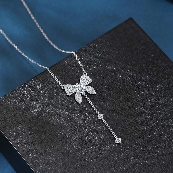 925 Sterling Silver Butterfly Moissanite Necklace for Women, D Color Moissanite Pendant with Delicate Chain Jewelry Gift for Her