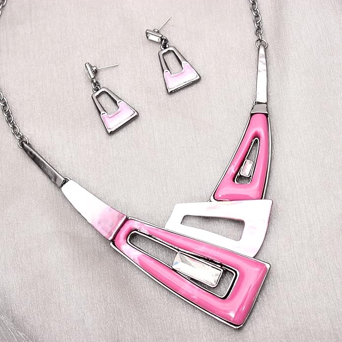 SFE Irregular Enamel Triangle Shape shell Collar Bib Bohemian Boho Statement Necklace Earrings Fashion Costume Jewelry Set for Women