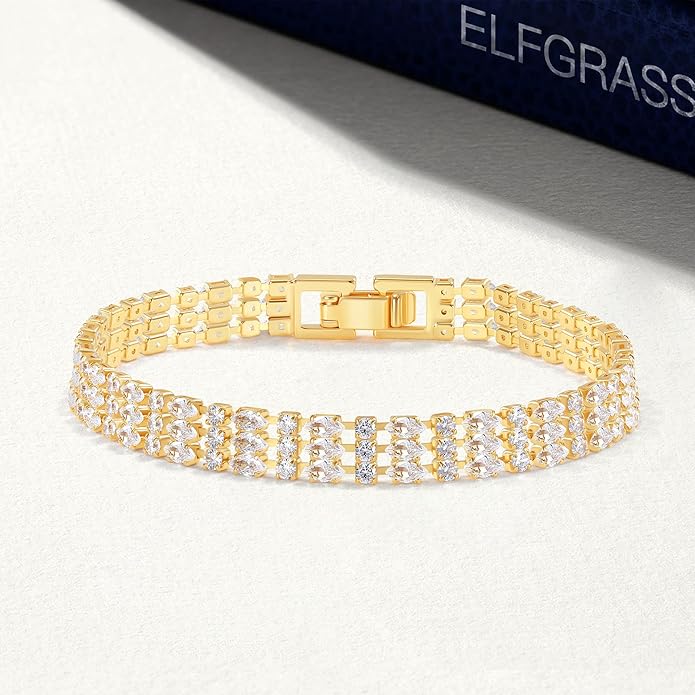14K Gold Plated Women’s Tennis Bracelet – Sleek CZ Line Bracelet, Fits 6.0"–7.2" Wrist – Sparkly Everyday Jewelry Gift, Contemporary Tennis Bracelets for Women