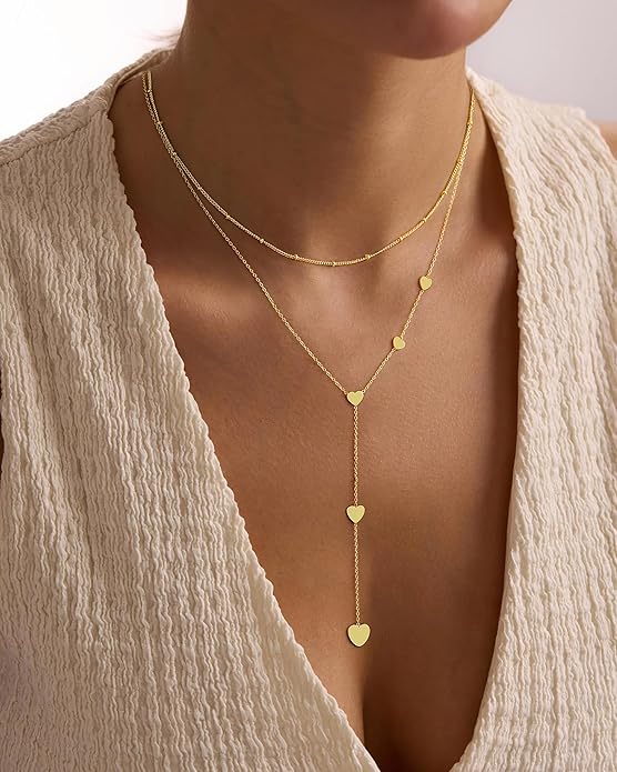 Yoosteel Long 14K-Gold-Plated Necklace for Women - Valentines Gifts Dainty Y-Shaped Necklaces Lariat Drop Chain Simple Jewelry Trendy Gift for Women