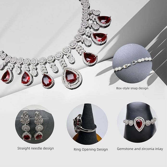 Rhinestone Wedding Bridal Jewelry Set Women's Prom Style Emerald Teardrop Necklace, Earrings, Bracelet, Ring Wedding Bridesmaid Gift Pairs With Evening Gowns