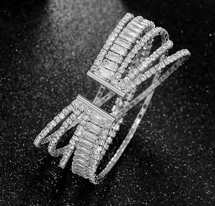 Rhinestone Bracelet for Women MultiLayer Crystal Cuff Bracelet Strand Layered Bracelet
