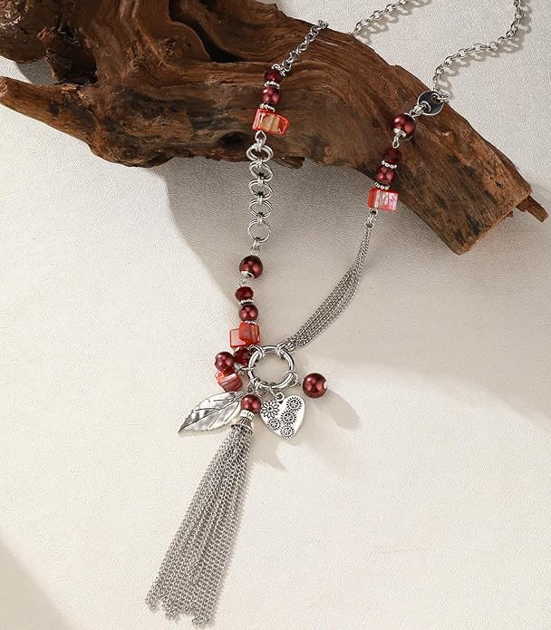 FULU AUTUMN Long Necklaces for Women Trendy Long Chunky Beaded Necklace Boho Fashion Costume Jewelry Mothers Day Gifts for Her