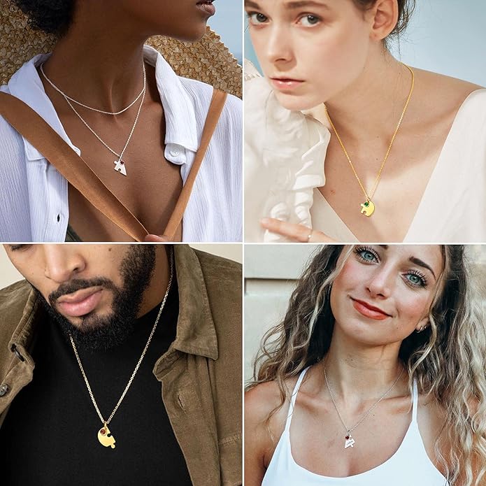 FindChic Personalized Matching BFF Necklace for 2/3/4/5/6 Puzzle Name Heart Pendant Stainless Steel Couple Necklace Set Customized Necklaces for Teen Girls