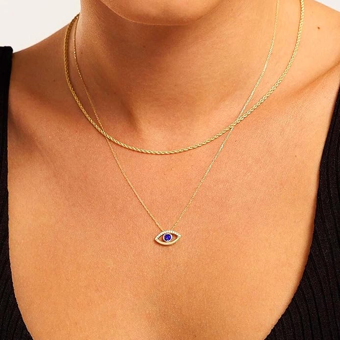 Evil Eye Necklace for Women 14K Gold Plated Delicate Necklaces Blue White CZ Diamond Pendant Necklace Cute Boho Tiny Evil Eye Lucky Protection Jewelry Gift for Women