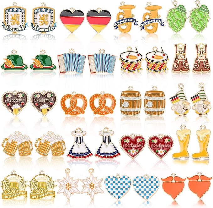 MARFOREVER 40Pcs/20 Pairs Oktoberfest Charms for Jewelry Making, Beer Theme Festival Charm German Beer Mug Pretzel Dangle Charms for Bracelet Necklace Earrings Making Accessories