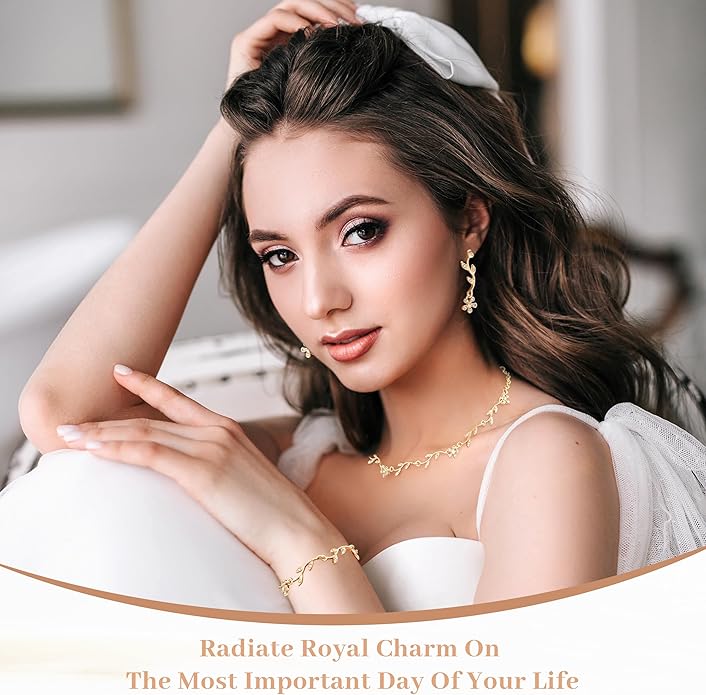 Oriamour Bridal Jewelry Set Women Jewelry Set Rhinestone Crystal Bride Statement Choker Necklace Earrings Necklace For Brides Bridesmaid