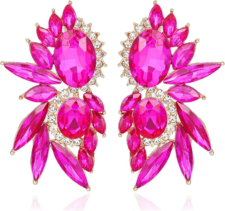 Vintage Rhinestone Statement Earrings Fancy Crystal Cluster Drop Dangle Earrings for Women