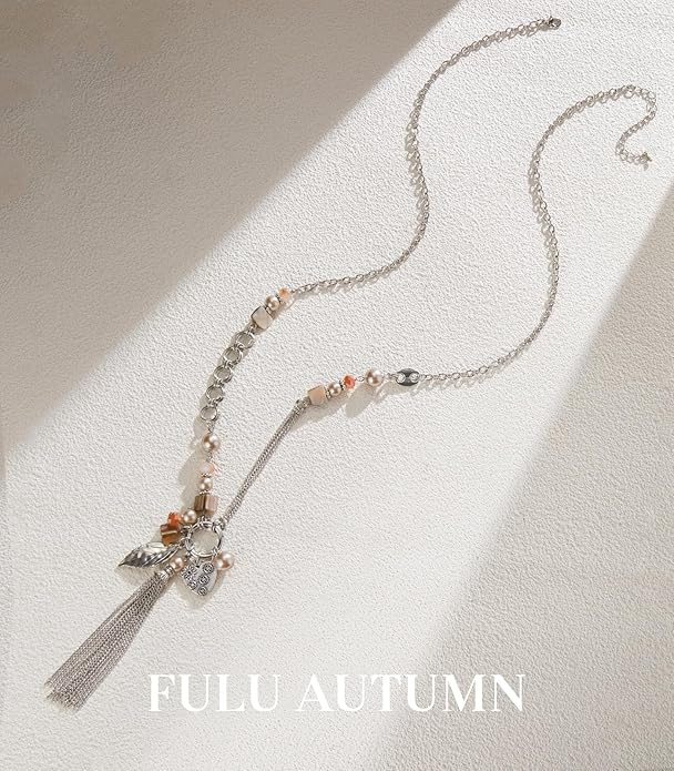 FULU AUTUMN Long Necklaces for Women Trendy Long Chunky Beaded Necklace Boho Fashion Costume Jewelry Mothers Day Gifts for Her