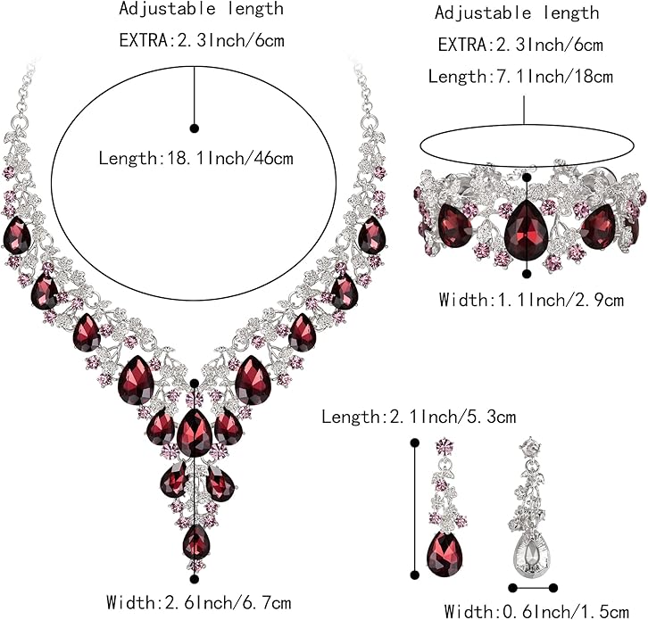BriLove Women's Wedding Bridal Austrian Crystal Teardrop Flower Cluster Statement Necklace Dangle Earrings Jewelry Set for Party Prom