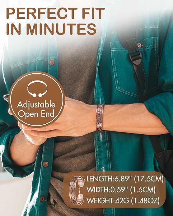 Feraco Copper Bracelet for Men, 5X Ultra Strength Magnetic Cuff Bangle with 5000 Gauss Neodymium Magnets, 99.99% Pure Copper Jewelry Gift, Adjustable