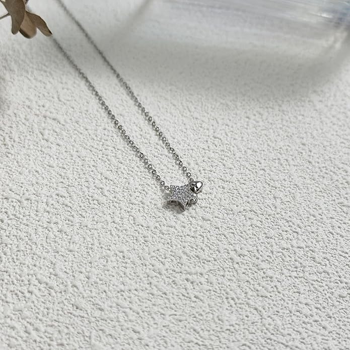 LOVECOM Valentines Gifts S925 Sterling Silver Heart Necklace for Women Dainty 14k Gold Plated CZ Infinity Double Cross Star Pendant Choker Necklaces Trendy Bead Chain Jewelry Gifts for Mom Daughter
