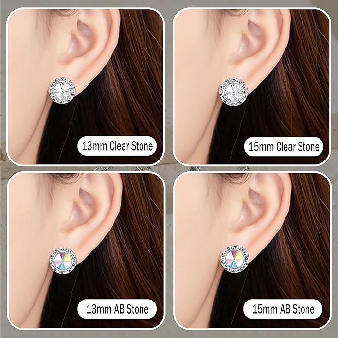Clip on Dance Earrings for Women Crystal Halo Rhinestone Earrings for Competitions Performance Stage Wedding Party