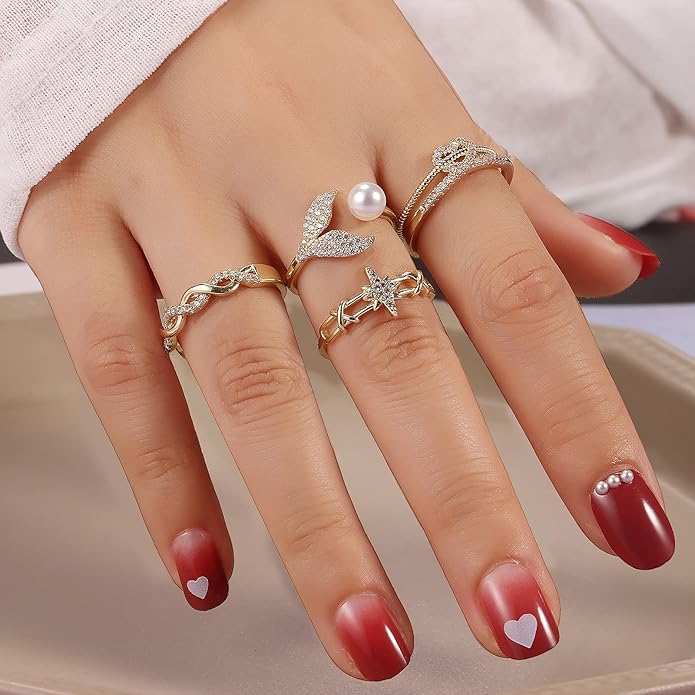 TAMHOO 9/12/15/16 Pcs Open Rings Set for Women with Sparkling Cubic Zirconia- Finger Rings Pack Stackable Rings for Teens,White Gold/Rose Gold/Gold Tone Rings for Girls