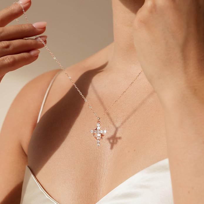 Tewiky Christian Gift Stocking Stuffers Cross Necklace for women-Dainty 14k Gold Plated/Silver Plated Pendant Necklaces Simple Cute Tiny Necklace Jewelry for Women