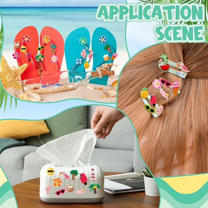 Giegxin 40 Pcs Summer Resin Charm Hawaii Beach Coconut Flamingo Plumeria Flower Flatback Cabochon Accessories Cute Embellishments Bulk for Jewelry Cellphone Case Scrapbooking DIY