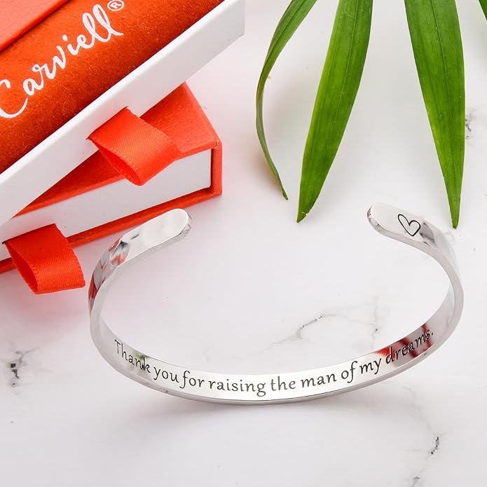Carviell Engraved Cuff Bracelets for Women – Inspirational, Friendship, Love, Mom, Daughter, Sister, Christian, Graduation, Memorial & Wedding Gifts – 80+ Phrases – Stainless Steel, Gift-Ready