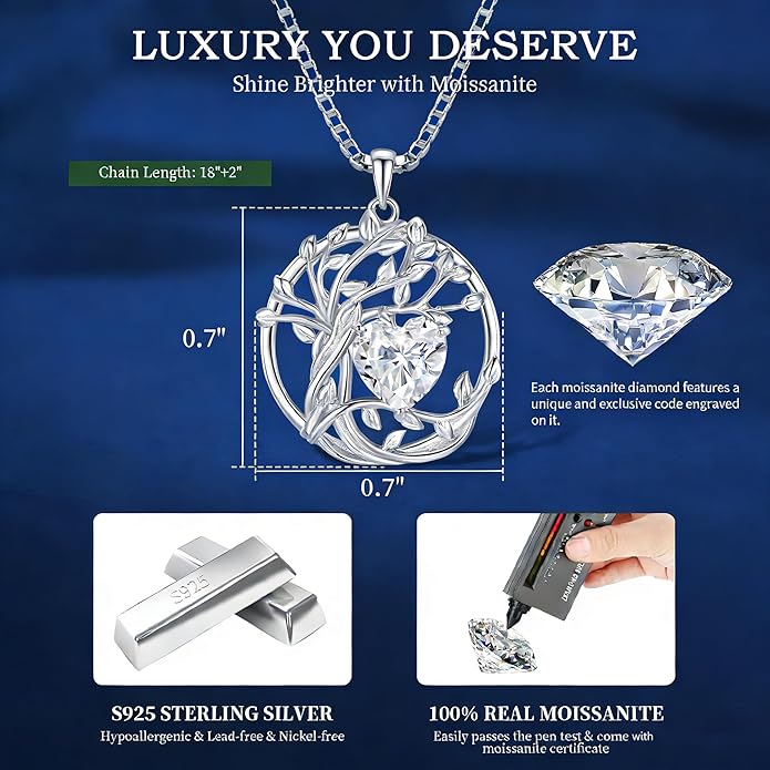 Gorgeous Moissanite Necklaces for Women - Valentine's Day Gifts for Wife Girlfriend, 925 Sterling Silver 1-3CT Moissanite Pendant Jewelry, Wedding Anniversary Birthday Christmas for Mom