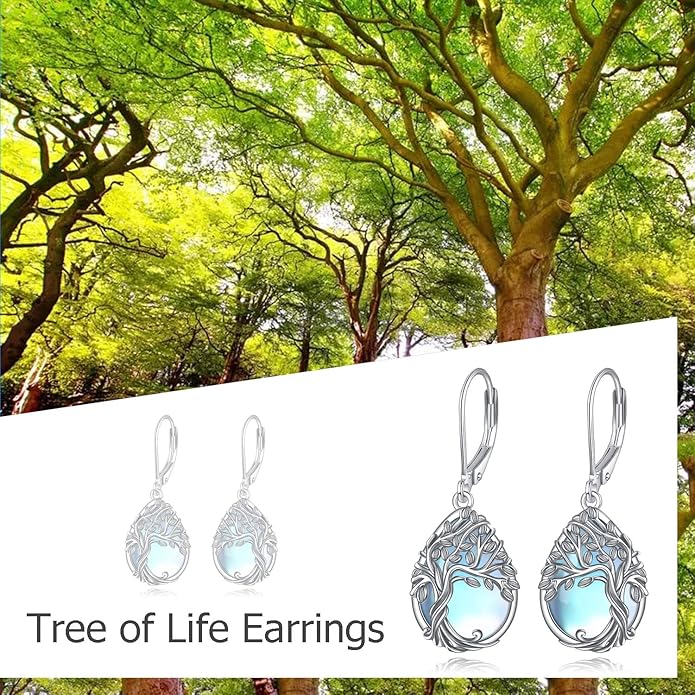 Tree of Life Earrings Sterling Silver Celtic Tree of Life Abalone Shell Dangle Drop Earrings for Women Jewelry