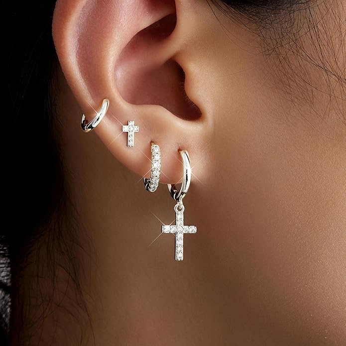 Small Gold Huggie Hoop Earrings Set for Women Men Hypoallergenic 14K Plated Stack Cartilage Earrings, Multiple Piercing Lightweight Mini Thin Cute Dainty Trendy Jewelry Set Christmas Gifts for Women