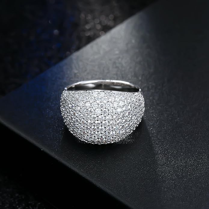 Hiyong Diamond Accent Dome Ring - Sliver Fashion Rings for women Big Hollow Women Wedding Band Cubic Zirconia Statement Rings for women 5-11