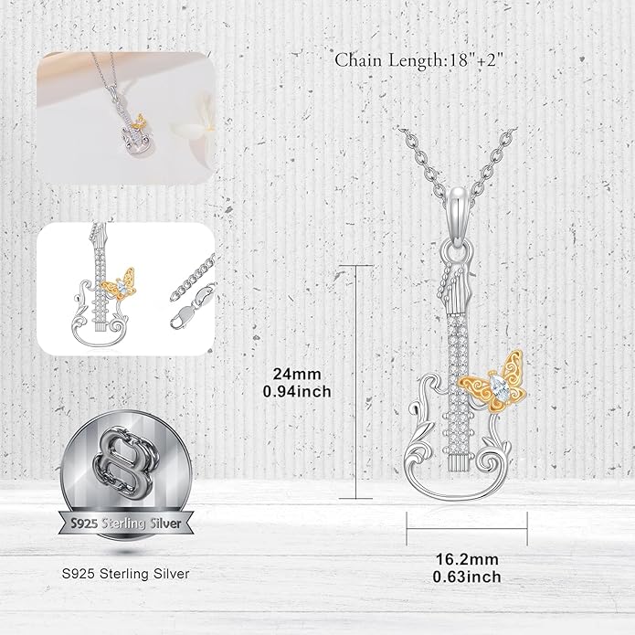 Violinist Necklace Sterling Silver Music Crystal Jewelry Saxophone Cello Violin Piano Flute Music Note Necklace Music Gifts for Women Girl Daughter