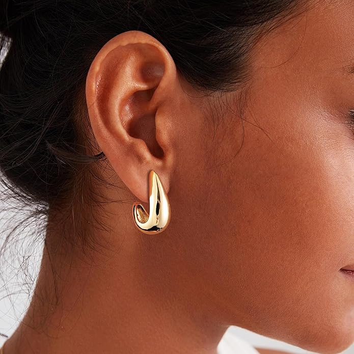 Gacimy Chunky Earrings for Women, Teardrop Earrings with 925 Sterling Silver Post, 14K Gold Plated Statement Drop for Women