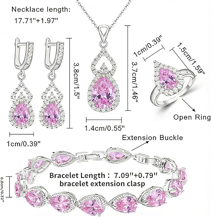 Classic Jewelry Set—Perfect for Weddings, Galas, and Everyday Wear—Includes Bracelet, Ring, Pendant Earrings, and Necklace ，Birthday Gift for Mother/Wife/Sister/Best Friend