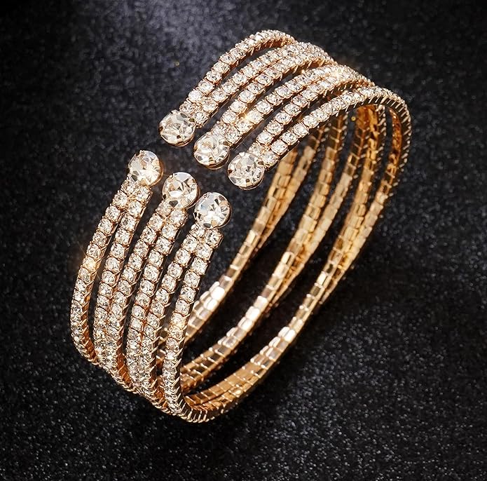 Rhinestone Bracelet for Women MultiLayer Crystal Cuff Bracelet Strand Layered Bracelet