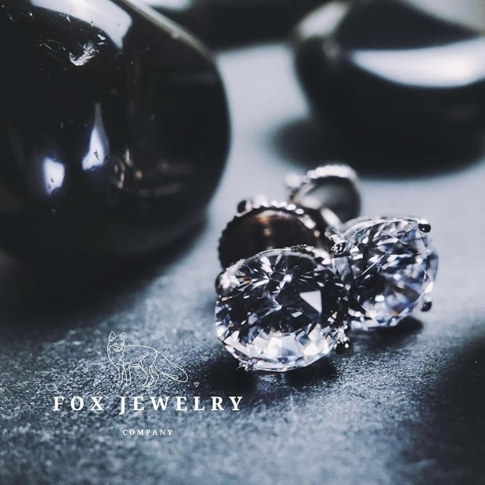 14K White Gold Moissanite Earrings Men & Women, Solid Gold Simulated Diamond and Lab Diamonds Studs for Men & Women, 1ct - 2ct Round, Princess, Heart, Halo Cut, Dangle, Lever or Screw Back Earrings, VVS1, D Color, Pink or Blue - Luxury Gift Box