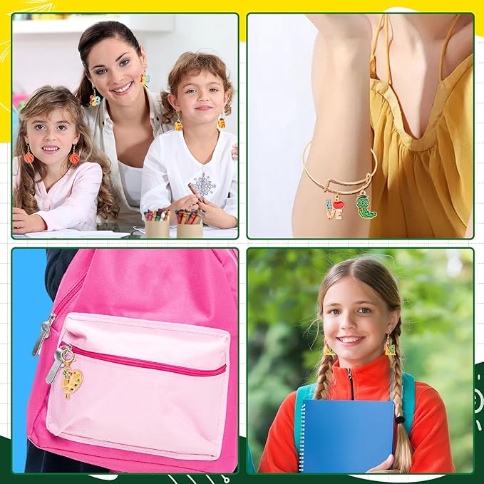 MARFOREVER Back to School Charms, 40Pcs/20 Pairs Teacher Charms for Jewelry Making, First Day of School Enamel Pencil Book Blackboard Pendants for Bracelet Necklace Earrings