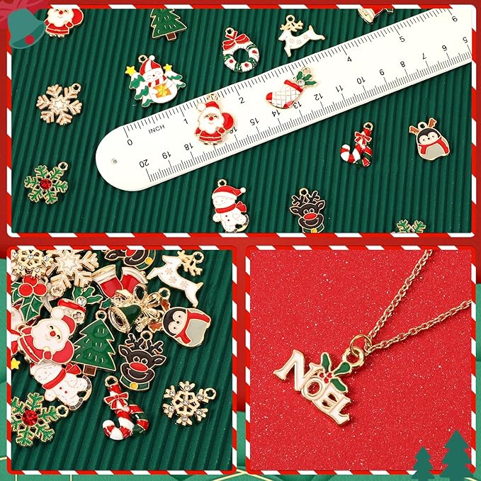 MARFOREVER 40Pcs/20 Pairs Christmas Charms, Christmas Gold Enamel Charms Pendants for Jewelry Making, Metal Alloy Xmas Charm Pendants for Bracelet Necklace Earrings Making Accessories