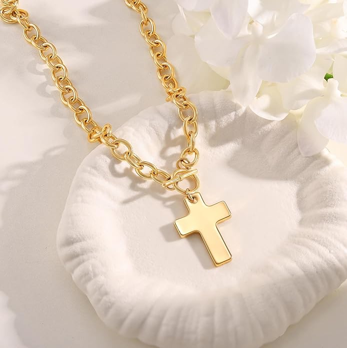Chunky Gold Heart Necklace for Women，14K Gold Plated Puffy Heart Pendant Bold Chain Necklace with Toggle Clasp，Waterproof Non Tarnish Hypoallergenic Chunky Statement Jewelry Gift for Women