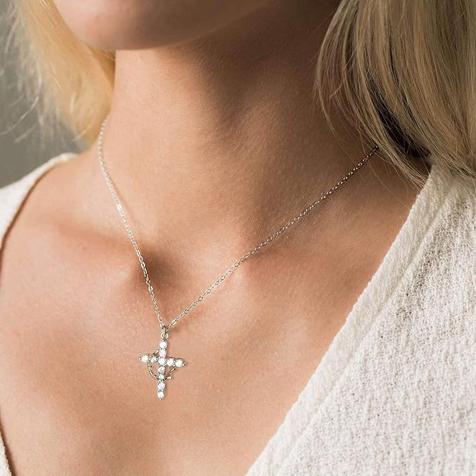Tewiky Christian Gift Stocking Stuffers Cross Necklace for women-Dainty 14k Gold Plated/Silver Plated Pendant Necklaces Simple Cute Tiny Necklace Jewelry for Women