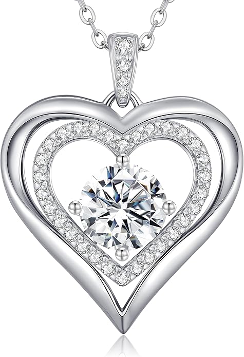 Valentine's Day Gift Moissanite Heart Pendant Necklaces for Women, 925 Sterling Silver Necklace Engraved with 'I LOVE YOU', Ideal Anniversary Birthday Jewelry Gifts for Mom Wife Girlfriend Daughter Her