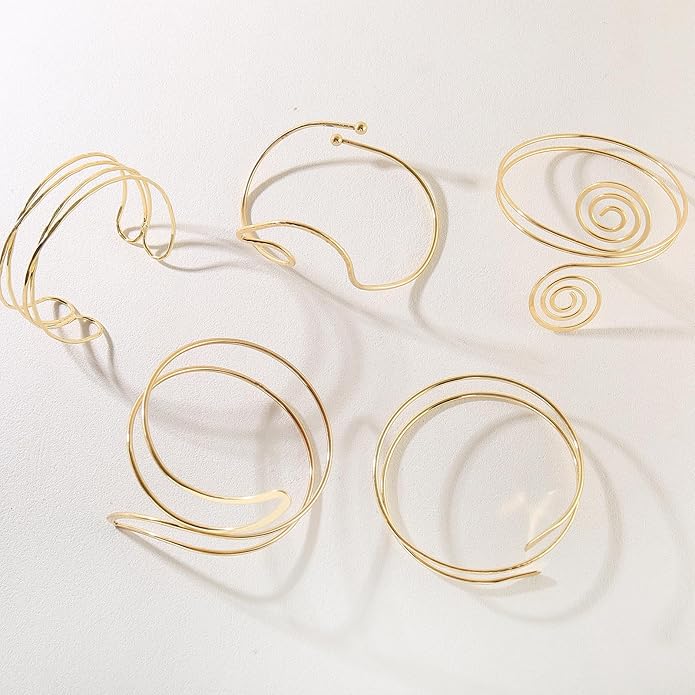 8PCS Upper Arm Cuff Bracelets for Women Gold Silver Arm Band Cuff Bangle Bracelet Adjustable Minimalist Coil Armband Armlet Set