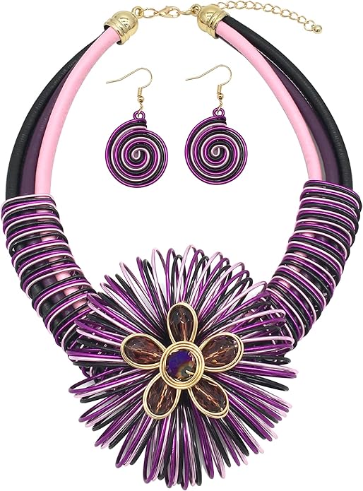 Statement African Necklace For Women African Jewelry Costume Earring Sets Tribal Fashion Colorful Big Rhinestone Crystal Pendent Collar Choker Bold Chunky Bib Handmade